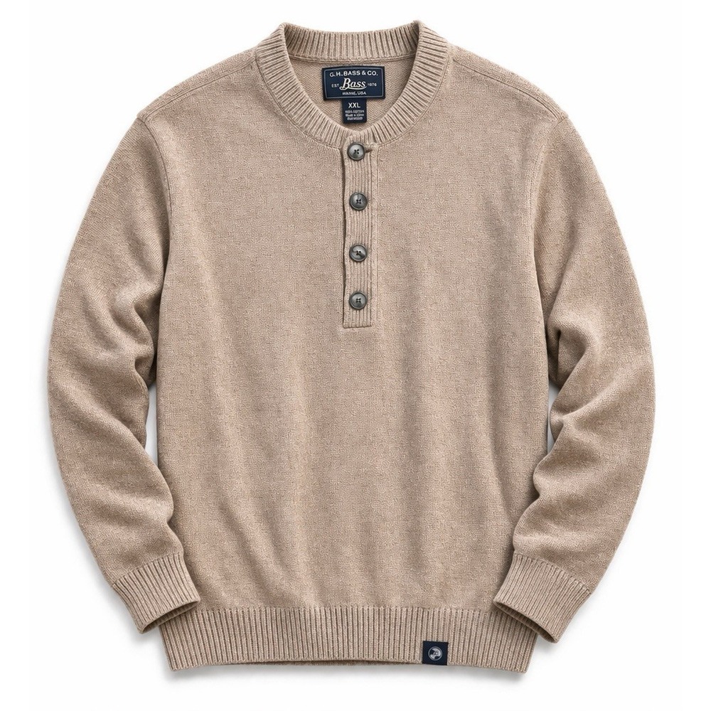 G.H. Bass Sweater XXL Tan Button Front‎ Cotton Blend Casual Knit
